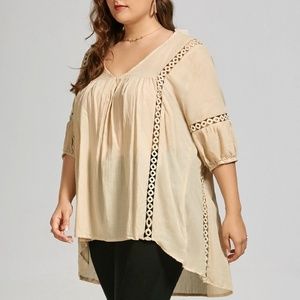 Embroidered cotton blend hi-lo plus top tunic